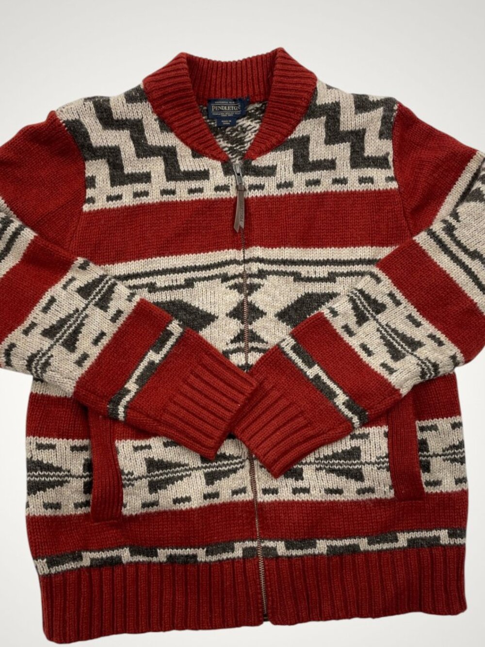 Pendleton Aztec Southwestern Zip Shetland Wool Cardigan Sweater Jacket Womens L